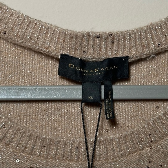 Donna Karan Beige Sequin Knit Side Knot Sweater Top Size XL - Picture 8 of 16